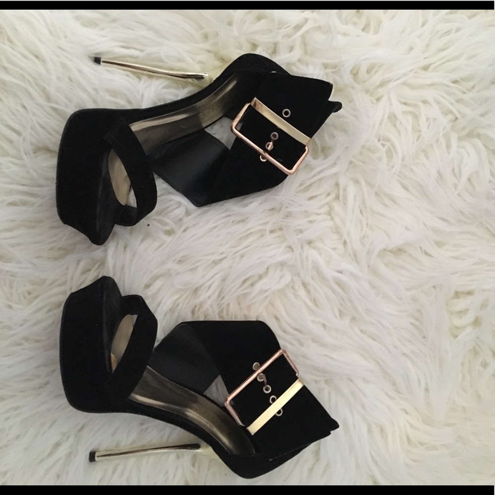 Super high gold and black Strappy heels